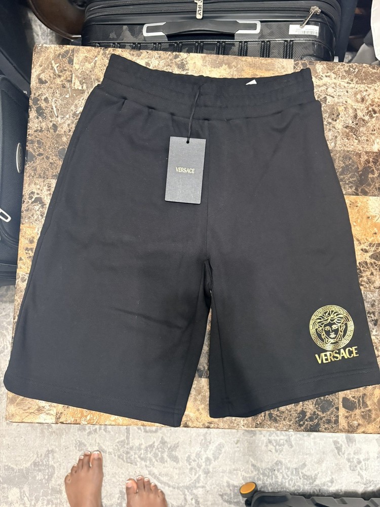 Versace Black Sweatpants Shorts Embroidered Gold Logo Size XS NWT $750