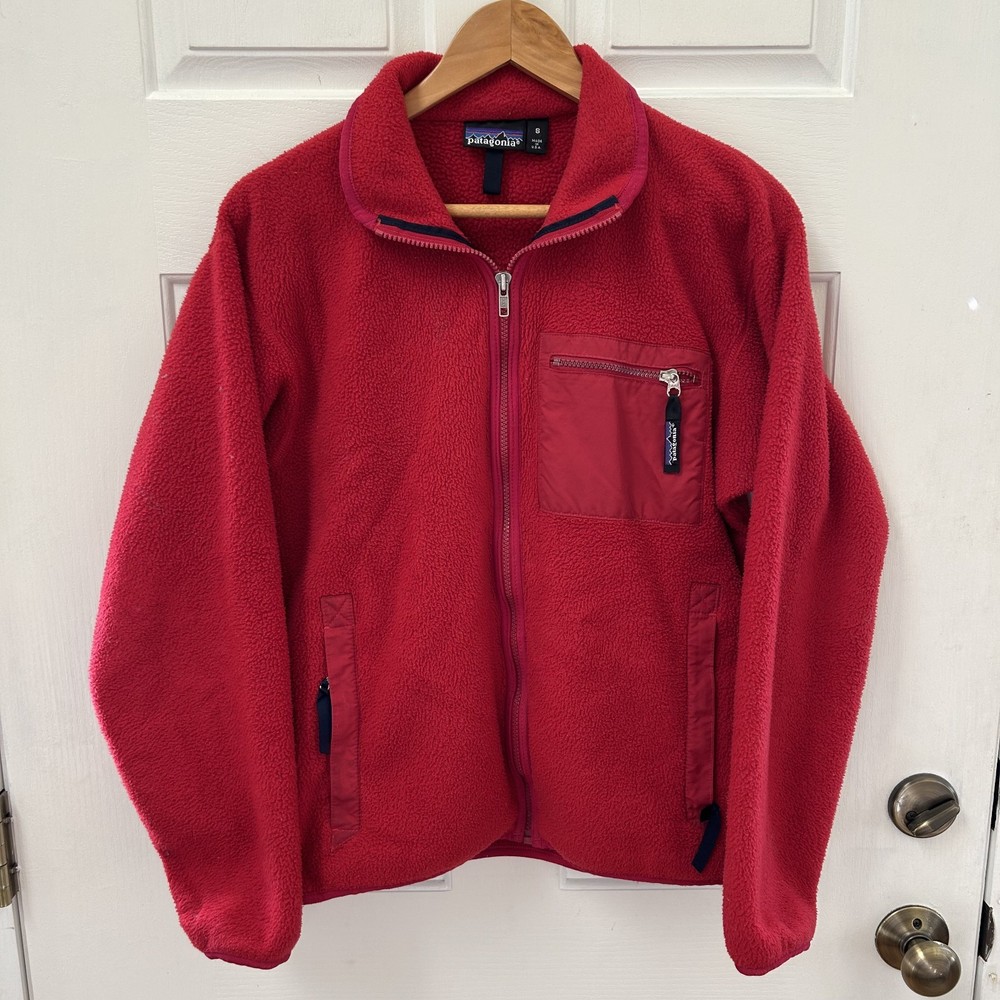 Vintage 90s Patagonia Full-Zip Fleece Jacket Size Small Red USA Made Mens
