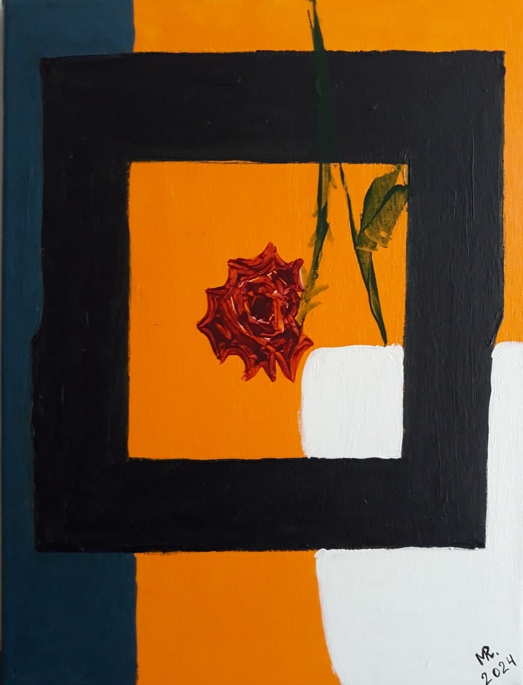 Abstract geometric rose painting Modern floral art with bold colors Contemporary-image