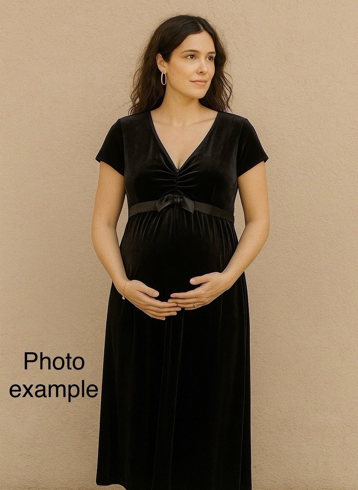 Motherhood Maternity Vintage Black Velvet Midi Maxi Dress Bow Small Whimsigoth