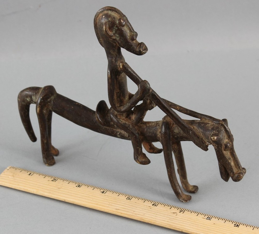 Antique Sculpted Bronze Dogon Mali Western African Figure on Horseback Sculpture