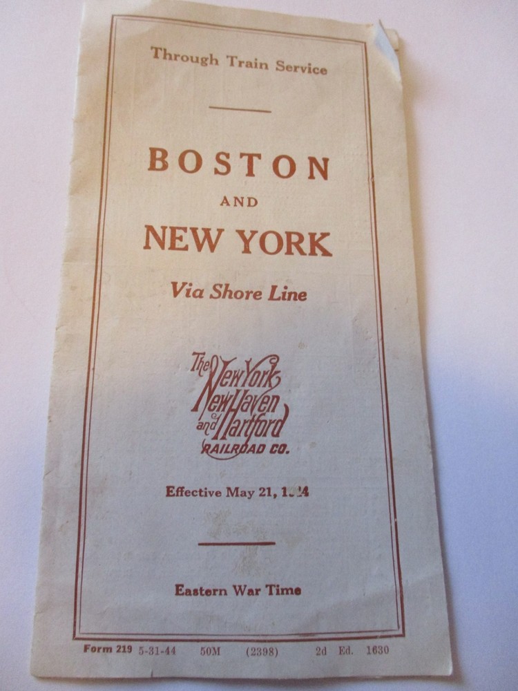 Boston and NY Via Shore Line The New York New Haven & Hartford Railroad Schedule