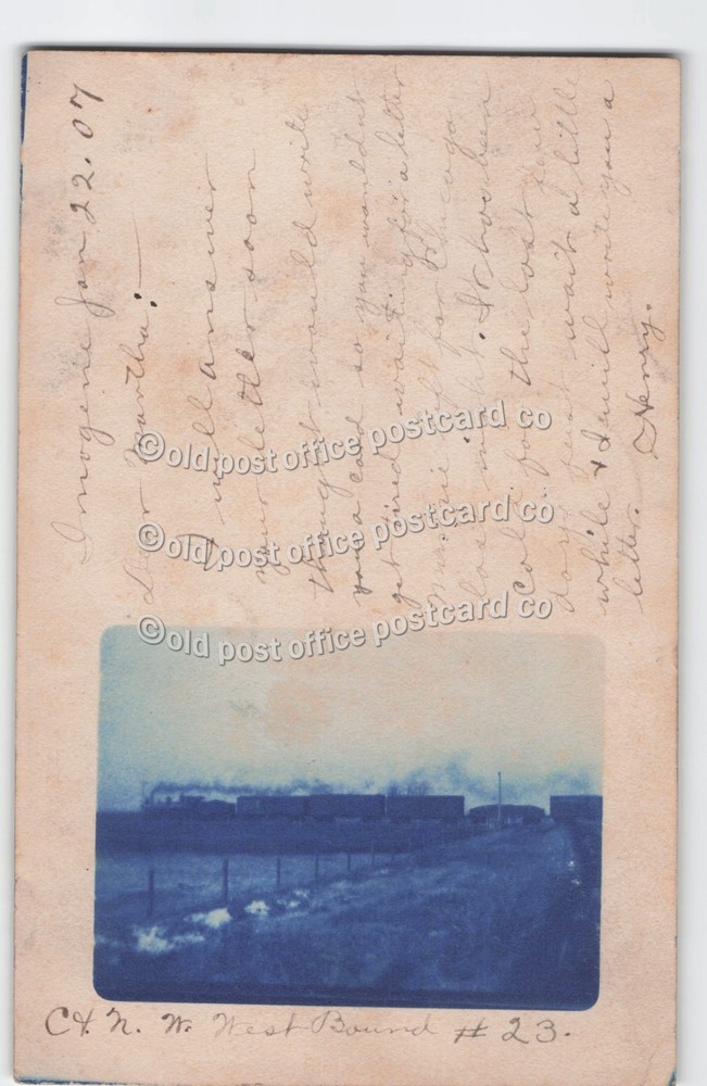 Imogene, Minnesota-CNW Train #23 1907-Cyanotype-RPPC Real Photo Postcard