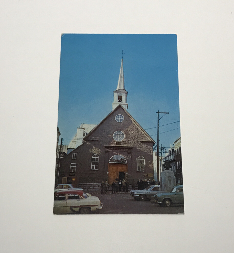 Church Notre Dame Des Victoires Quebec Canada Vintage Postcard Old Cars
