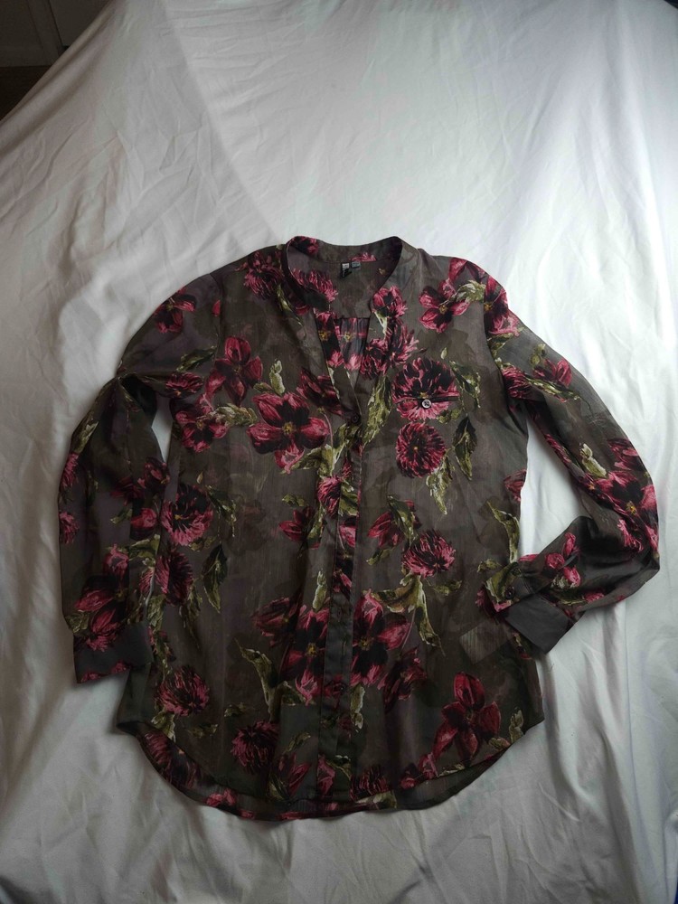 Kut From The Kloth Shirt Womens Small Sheer Floral Button Up Long Sleeve Top