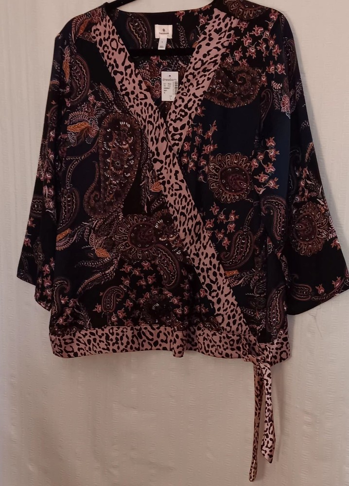 Dressbarn Women’s Floral Paisley Print Wrap Blouse Size L