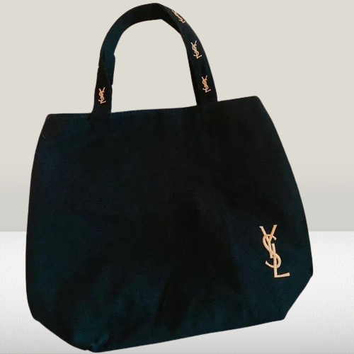 YSL Yves Saint Laurent Parfums Novelty Tote Bag Black Gold Embroidery Logo Japan