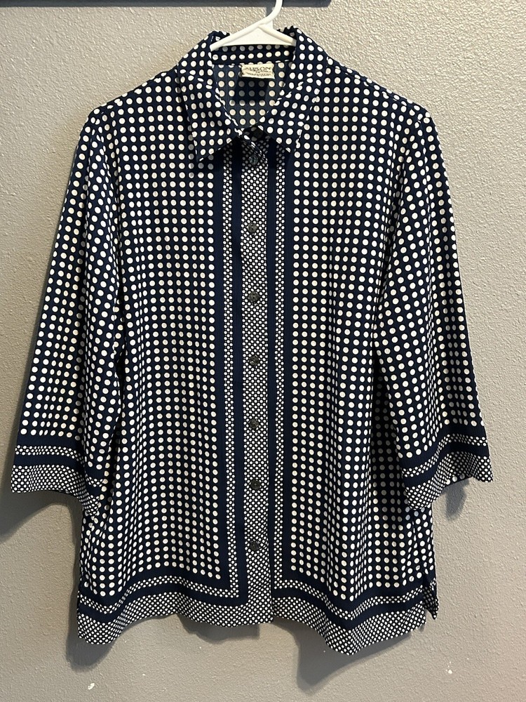 Allison Daley Women’s Button-Down Shirt Polka Dot Size 14! MEASURMENTS! QUALITY!