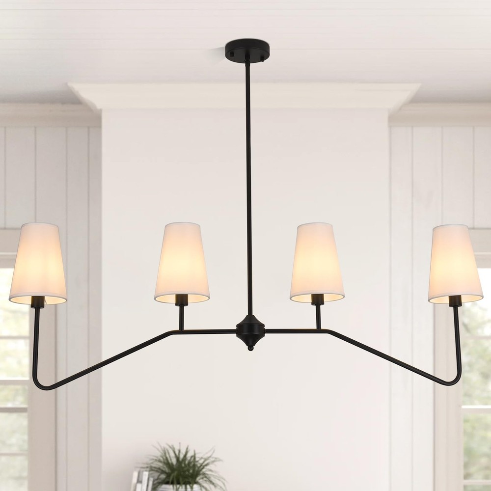 47.2 Inch Black Modern 4-Light Linear Chandelier for Kitchen Island Lighting