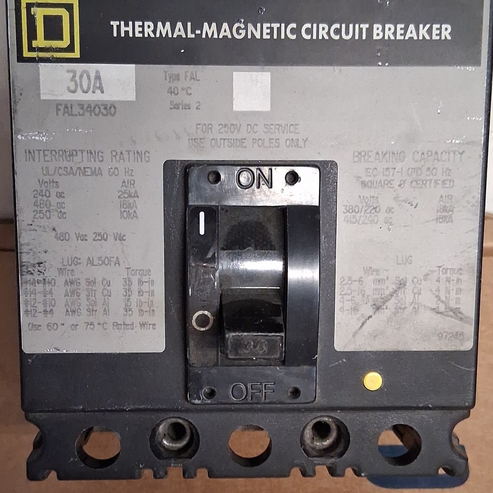 🤪 Square D 30 Amp Circuit Breaker 480 Vac 3 Pole 1Ø Fal34030