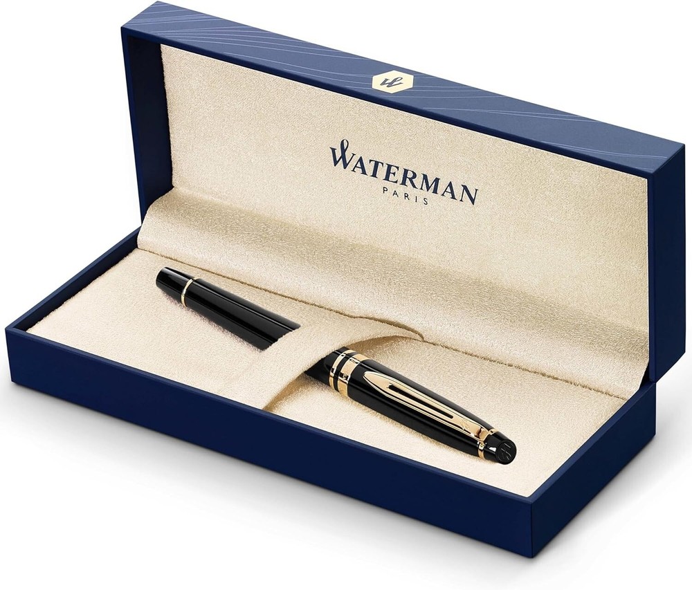 Elegant Black Rollerball Pen with Fine Tip and Gold Trim in Premium Gift Box