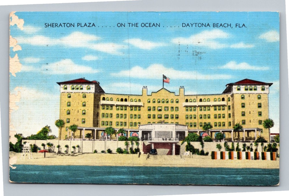 Vintage 1946 Postmarked Daytona Beach FL Sheraton Plaza Hotel Linen Postcard