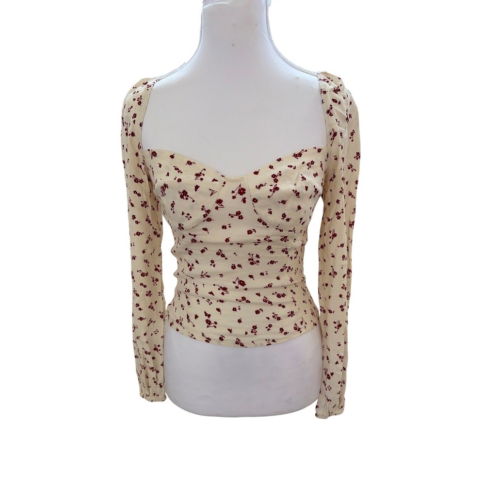 Reformation Floral Sweetheart Long Smocked Top Cream 4 Coquette Corset top