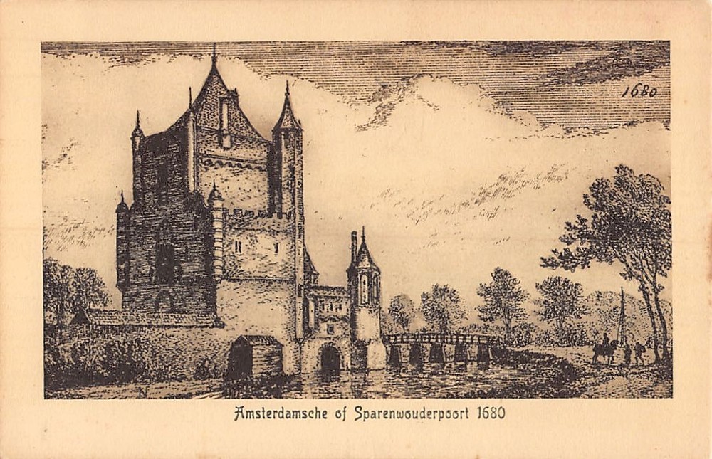 Postcard Amsterdam Gate in Haarlem Netherlands