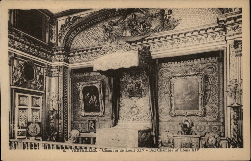 Bed Chamber of Louis XIV Versailles France vintage postcard s099