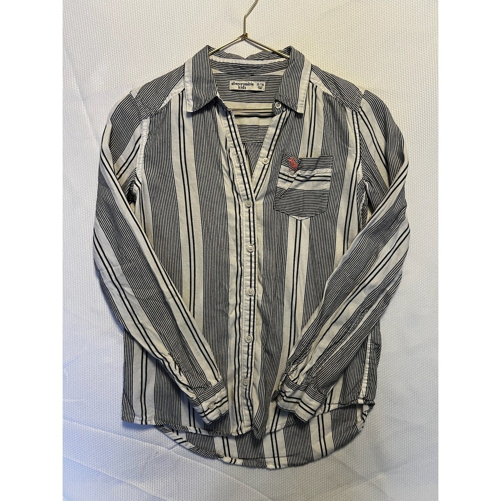 Abercrombie Kids white&navy striped classic style button-down shirt SIZE 13/14
