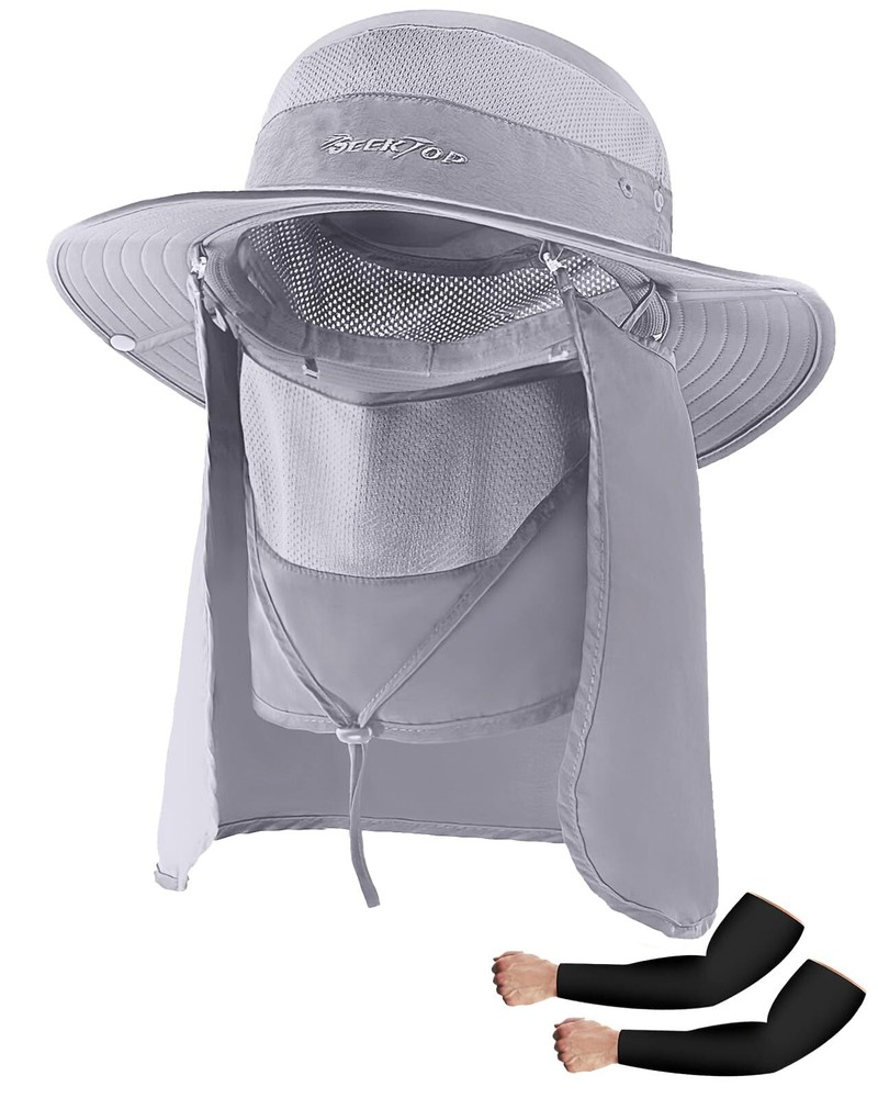 Cooling Sun Protection Hat with Neck Flap and Arm Sleeves for Hiking Fishing