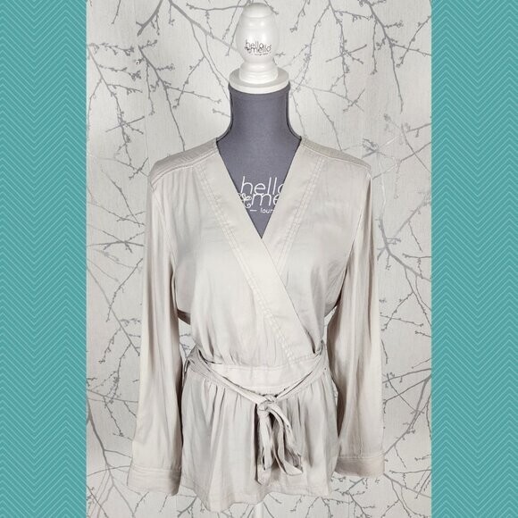 Banana Republic Ivory Satin Surplice Faux Wrap Blouse | Women's XL