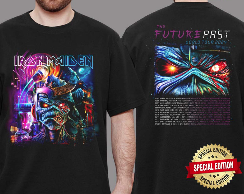 Iron Maiden Official The Future Past 2024 World Tour Two Sides Print Unisex