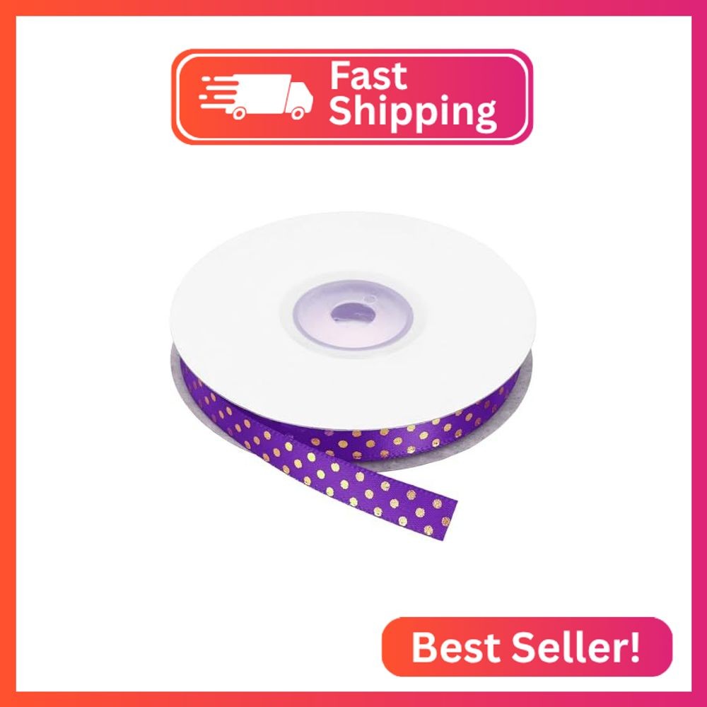 MECCANIXITY Polka Dots Grosgrain Ribbon 25 Yards 3/8 Inch Dark Purple with Gold