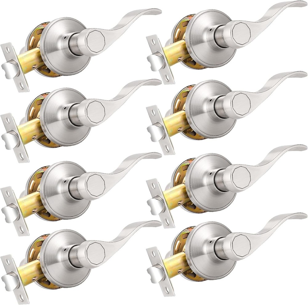 8PK Probrico Wave Style Passage Door Levers Hall Closet Handles In Satin Nickel