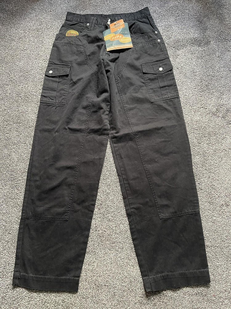 NWT Mens Pepe Black Heavy Duty Workwear Cargo Trousers W28 L33 65