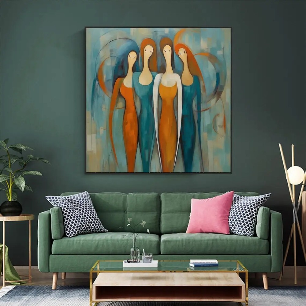 Characters Oil Painting On Canvas Abstract Four Female Portrait Color Wall Art