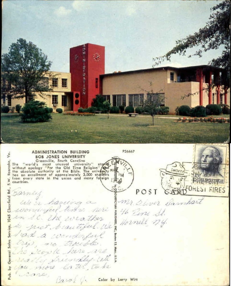 Bob Jones University Administration Building Greenville South Carolina SC 1964