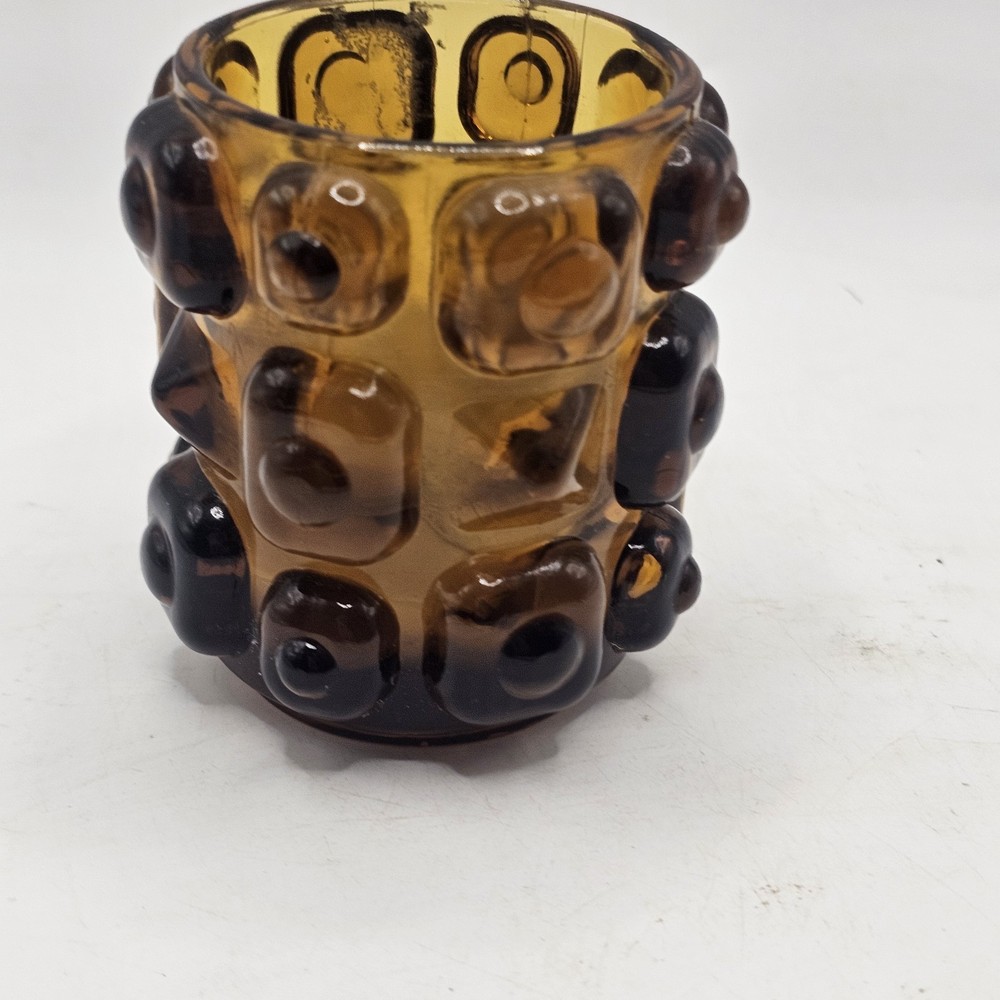 Candle Toothpick Holder Amber Glass MCM Vintage Japan Retro 1970s