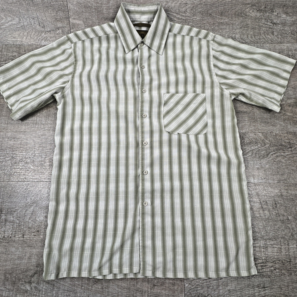 Bruno Men's Button Up Shirt Size M Green White Striped Short Sleeve Casual
