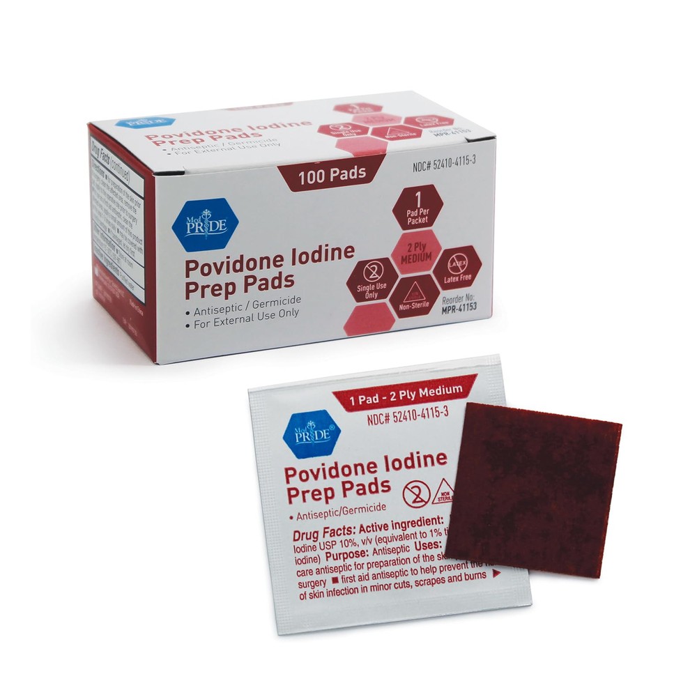 Povidone Iodine Prep Pads For Wounds [Box of 100] - Individually Wrapped Iodi...