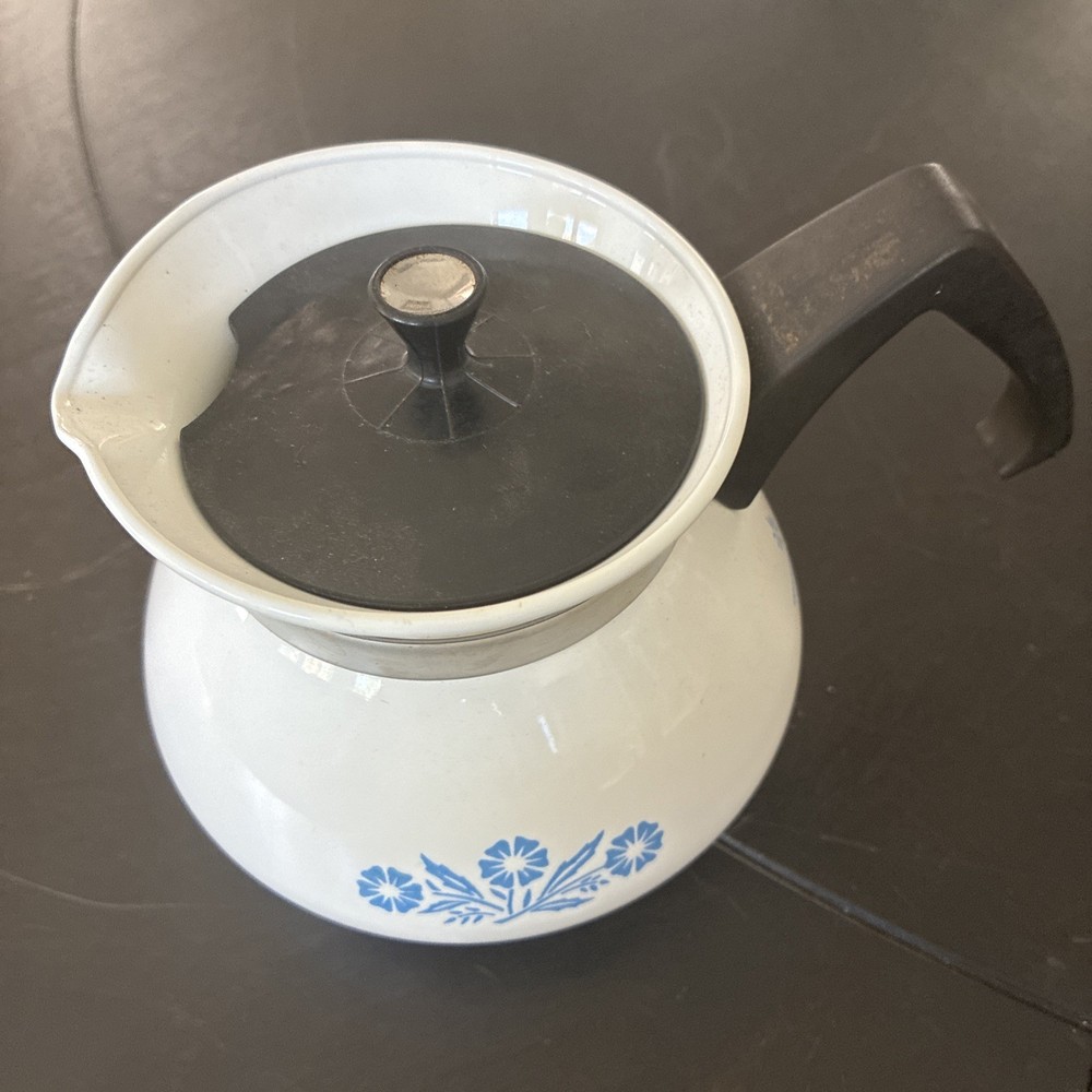 Vintage Corning Ware Blue Cornflower Coffee Tea Pot Kettle With  Lid 3 cup