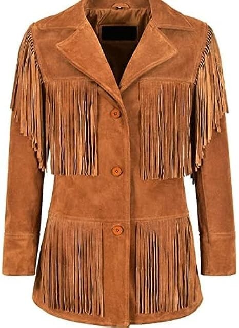Brown Suede Leather Cowgirl Jacket with Western Fringe for Women