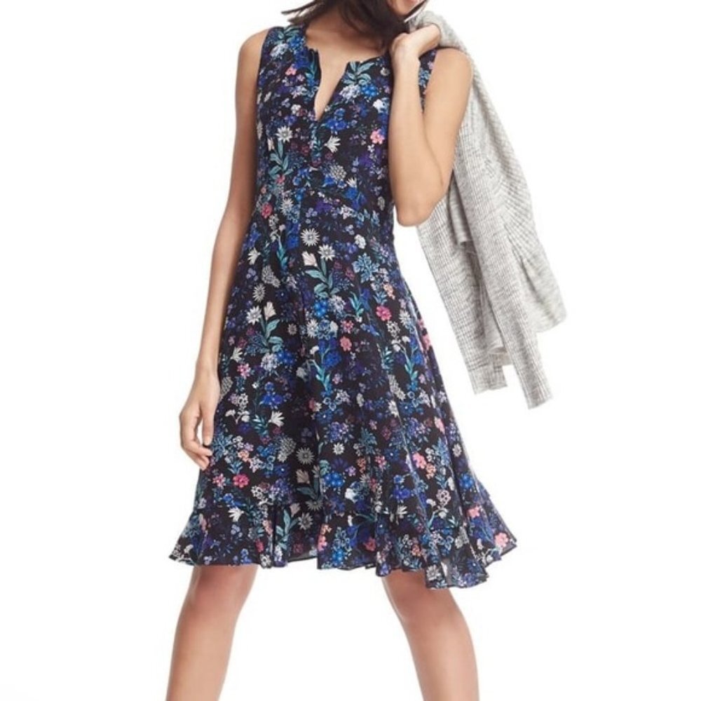 Rebecca Taylor Alice Blue Floral Print Silk Dress Women's Size 4
