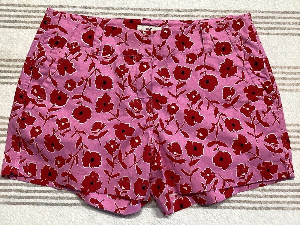 VINEYARD VINES Women’s Sz 6 Floral Pink & Red Shorts EUC Cruise Vacation ￼