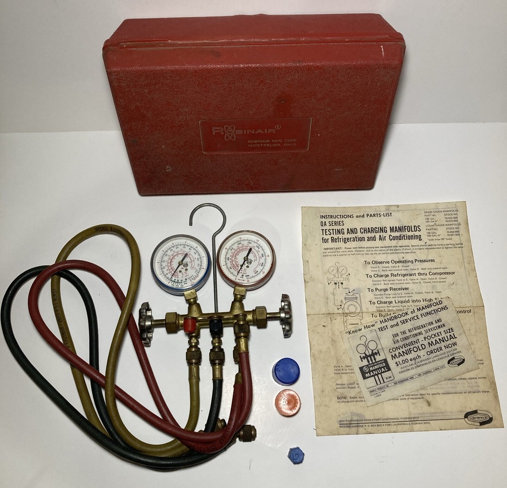 Unwield Refrigeration Manifold Gauges With Hoses  2 Valve Brass Set