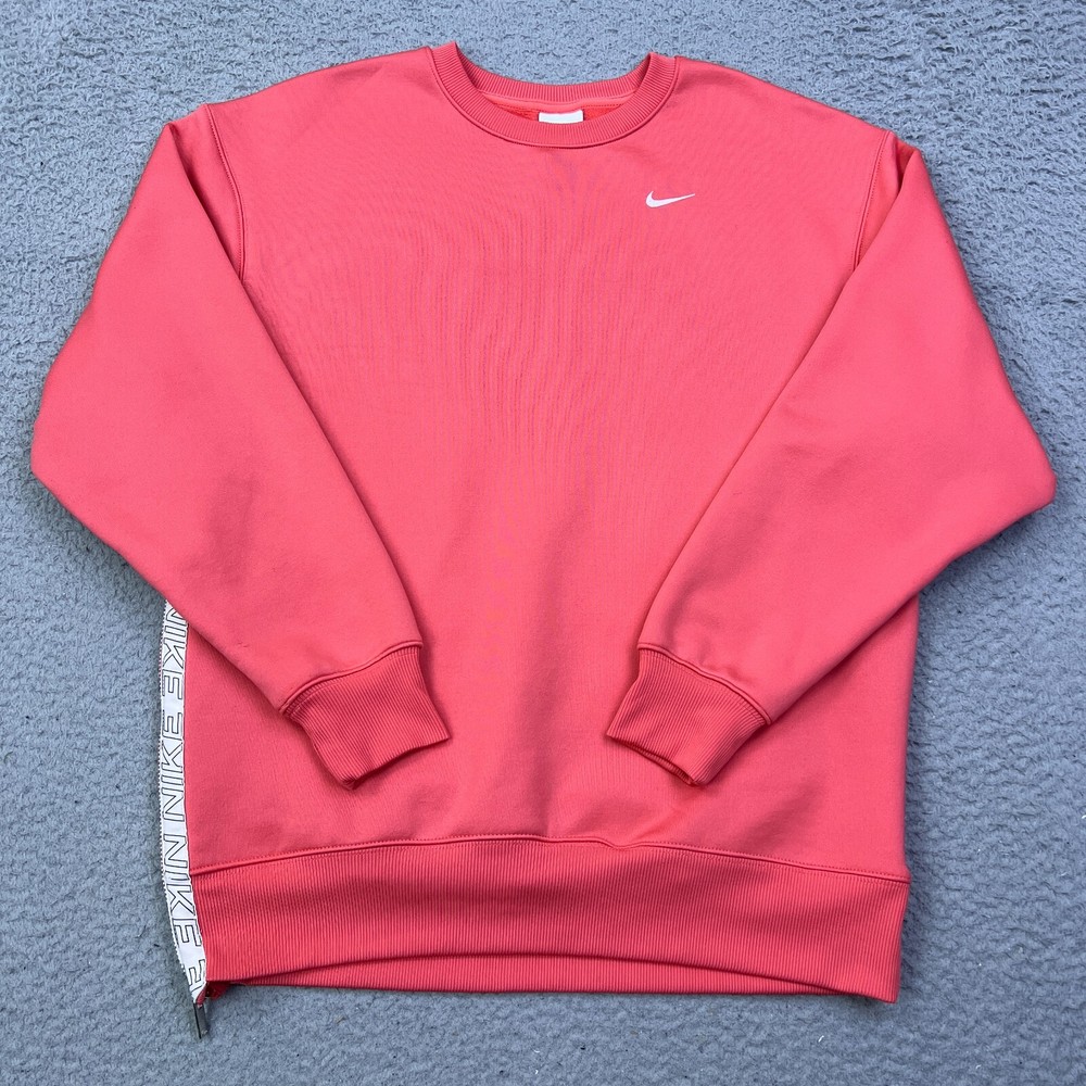 Nike Sweatshirt Womens XS Peach Therma Fit Side Zip Oversized Pullover Swoosh