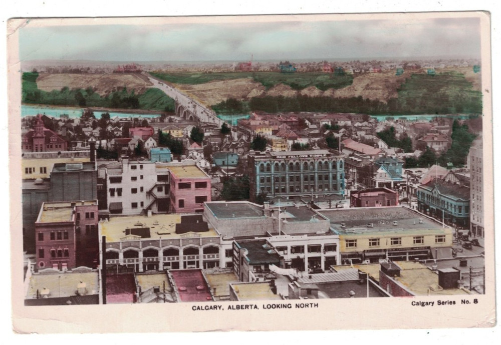 Antique 1936 Rppc Real Photo Hand Colored Calgary Alberta Canada Looking North