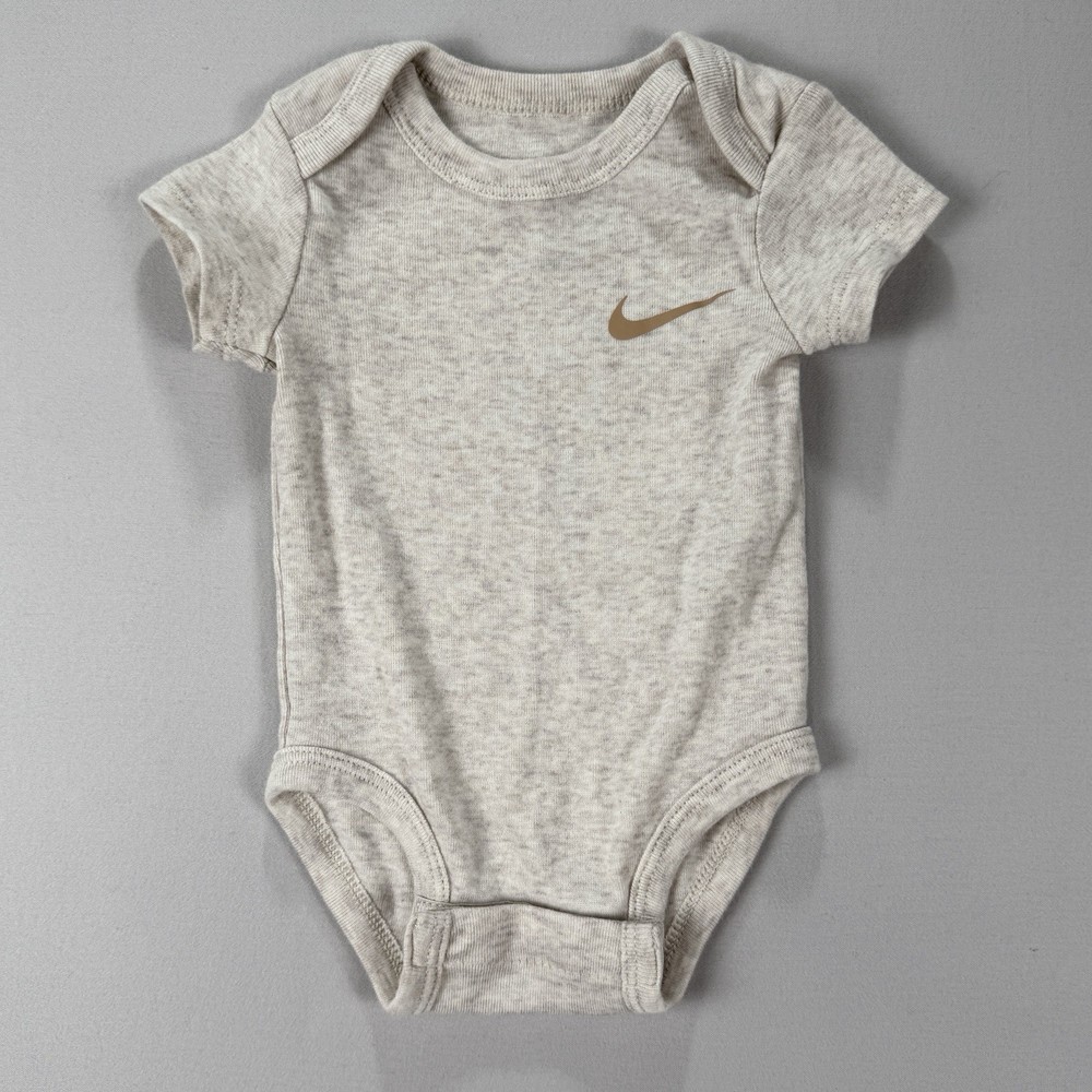 Nike Baby Bodysuit 0-3M Oatmeal Short Sleeve Jump Suit Snap Infant Beige