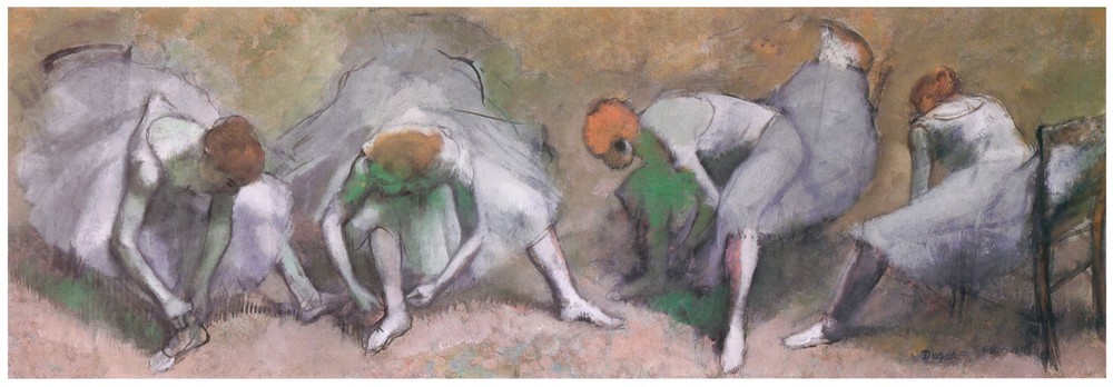 Decor Poster.Room Graphic Design. Ballerinas putting on shoes. Wall Art. 1910