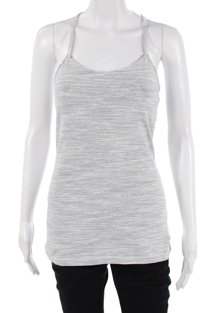 Lululemon Women Striped Gray Camisole Nylon Round Neck Sleeveless Size 4Free Shipping in US $100+ Orders | $6.95 Orders Below