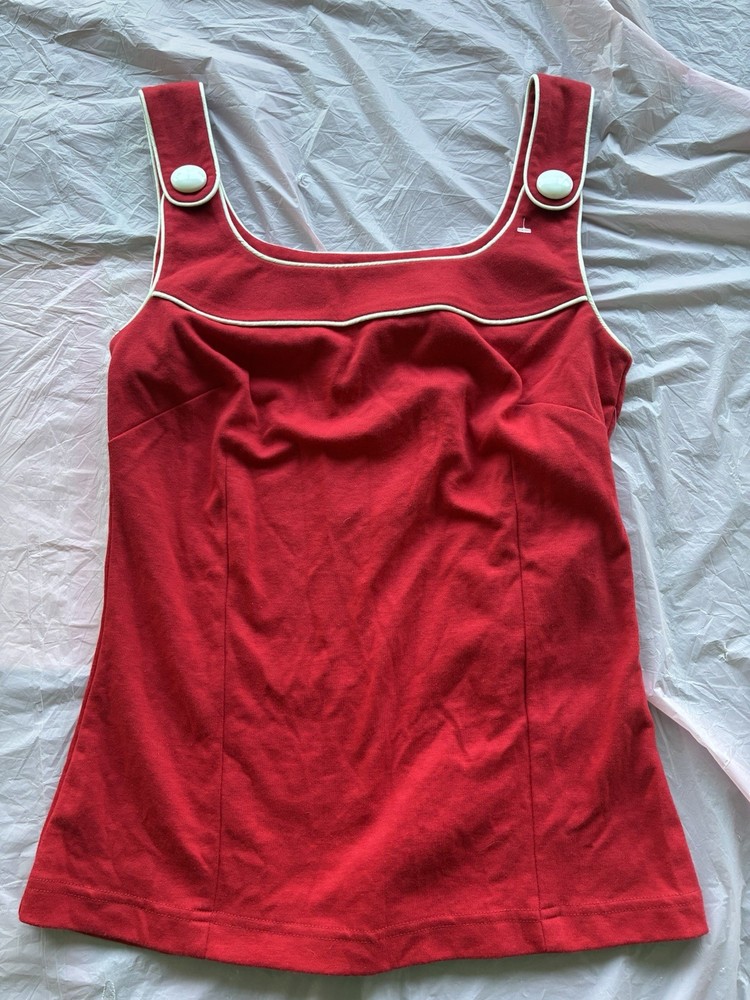 Bea & Dot by ModCloth Women’s Red/White Square Neck Button Strap Tank Top Sz S