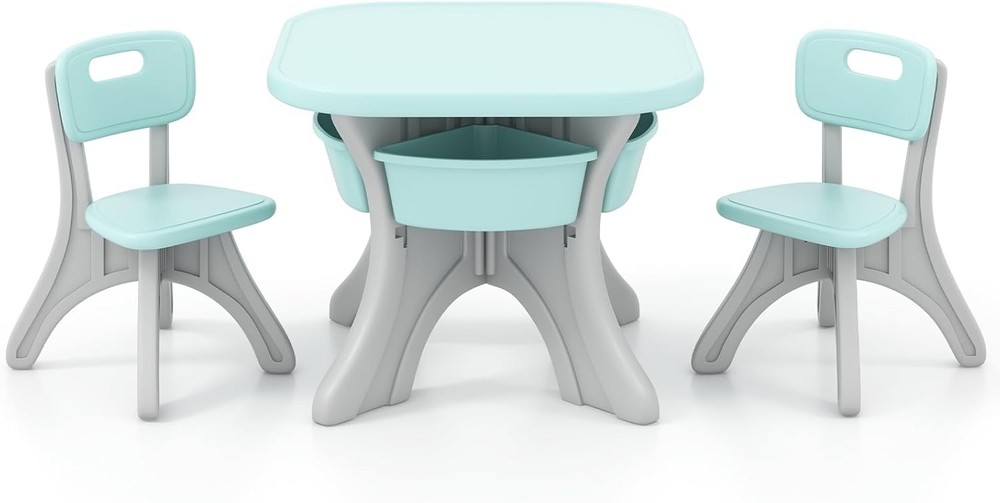 DORTALA Green Plastic Kids Table and Chair Set for Activities