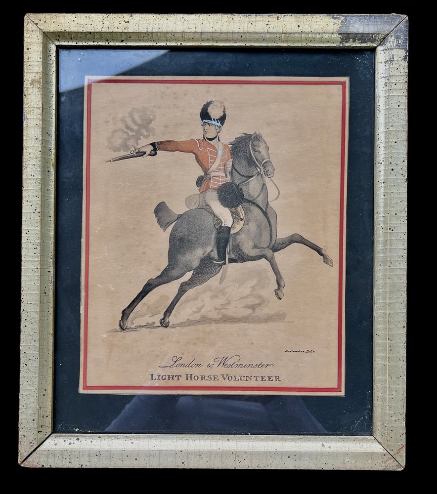 VTG Framed Rowlandson London & Westminster Light Horse Volunteer Military Print