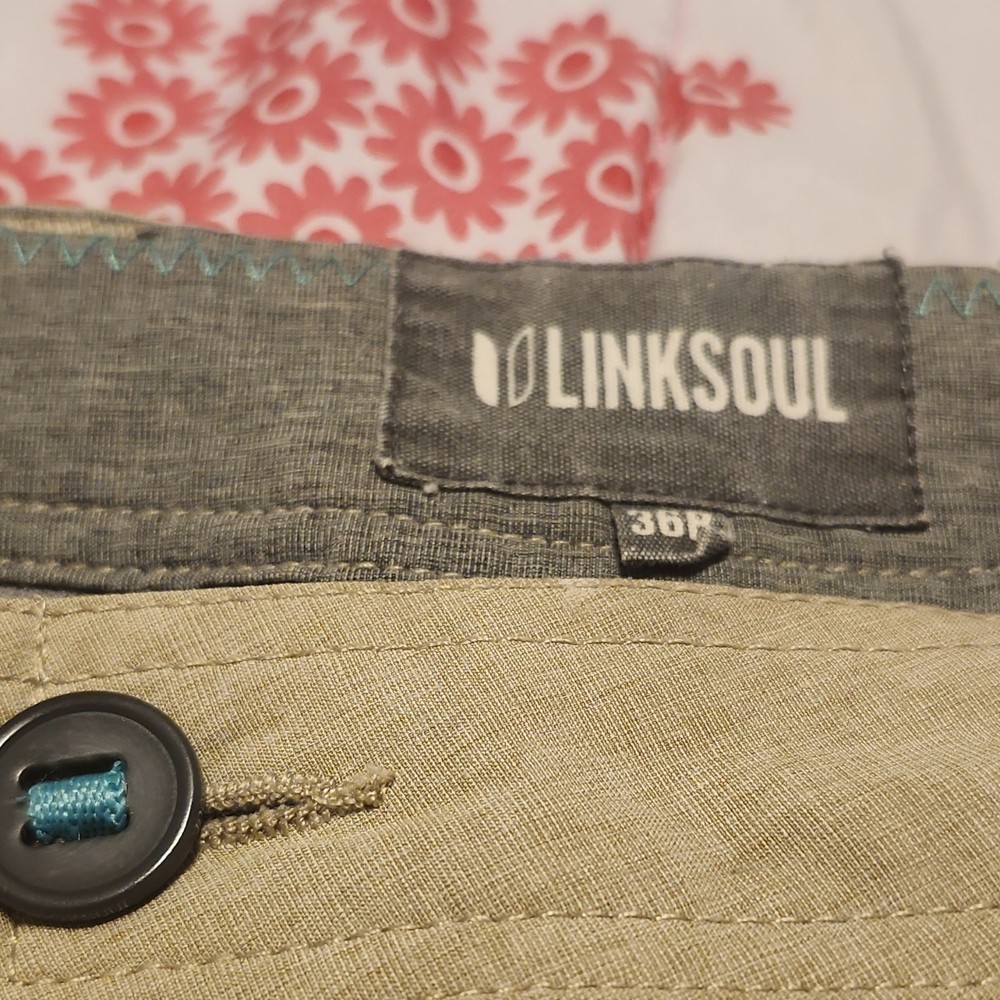 Linksoul Men's Beige Solid Casual Pants Flat Front Button Straight Leg Size 36