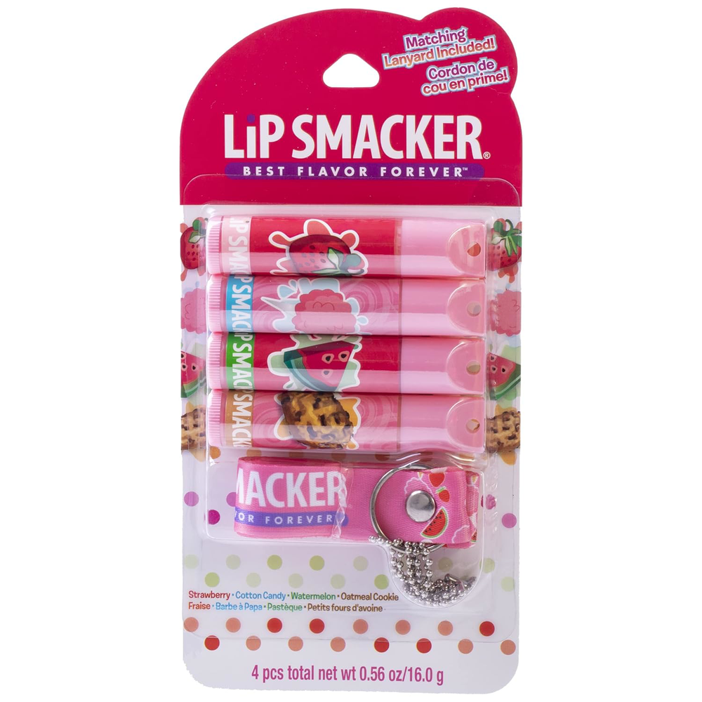 Lip Smacker Lip Balm Set of 4 - Strawberry, Cotton Candy, Watermelon Flavors