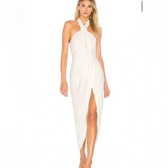 New!!Shona Joy Knot Draped Halter Cocktail/Formal Dress in Ivory Size 4
