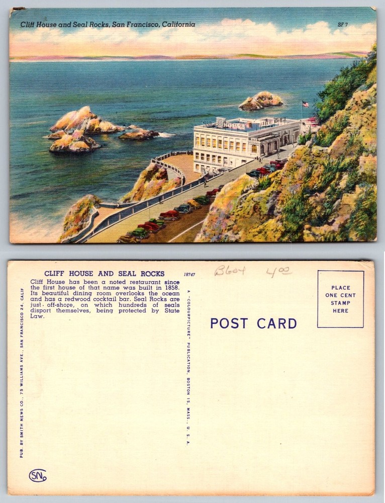 Vintage Cliff House & Seal Rocks San Francisco CA Linen Postcard