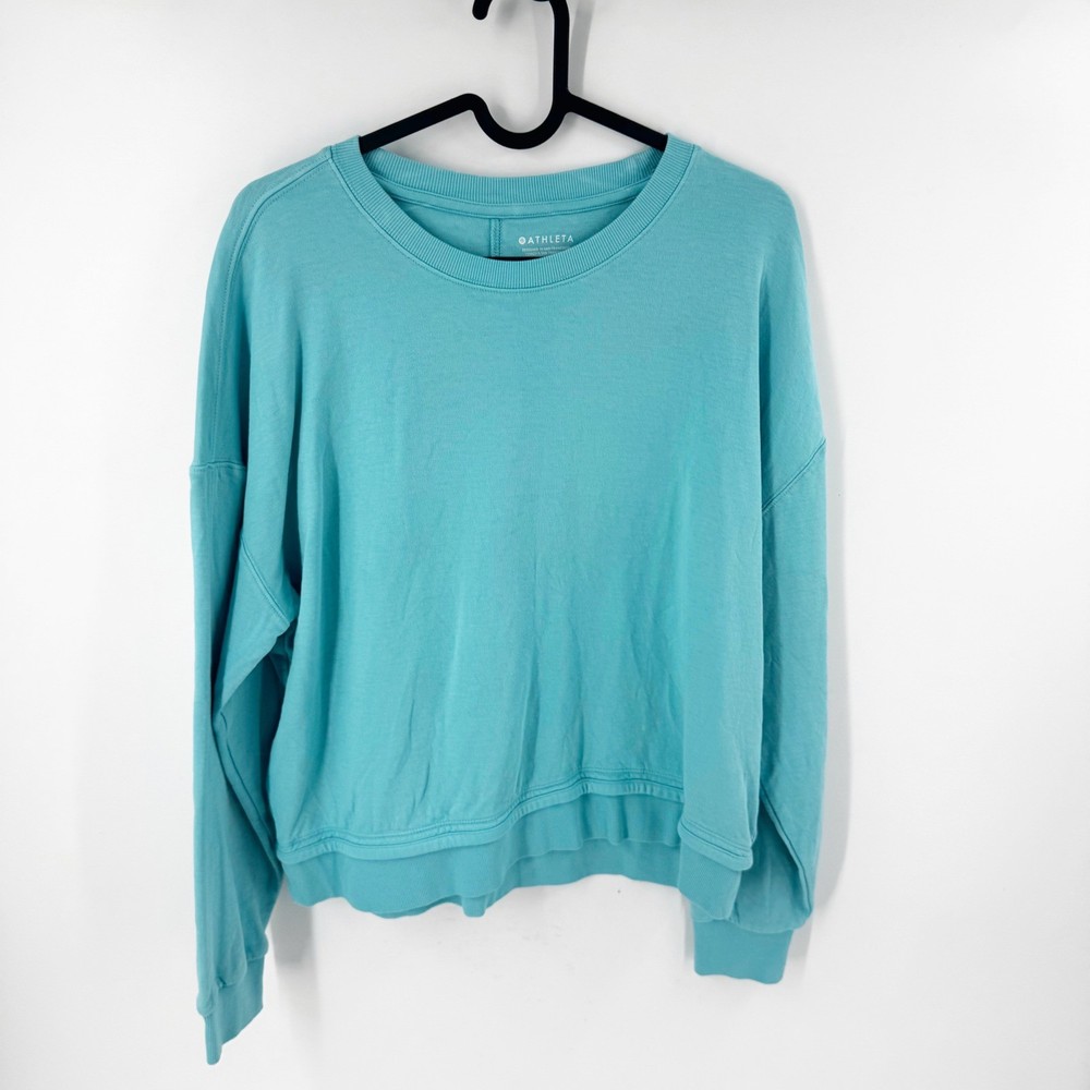 Athleta Sundown Sweatshirt 2.0 Turquoise Blue Pullover Crew Neck 986970 Womens S