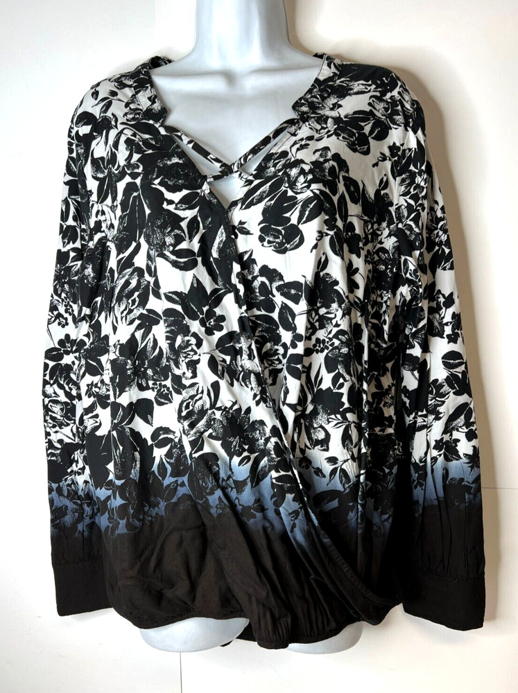 Rock & Republic Womens XXL Criss Cross Surplice Top Shirt NWT $48 High-Low Black